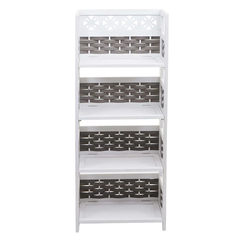 Étagère sur pied étagère de salon pliable 4 niveaux 110cm en bois et polyrotin blanc et gris 04_0006785