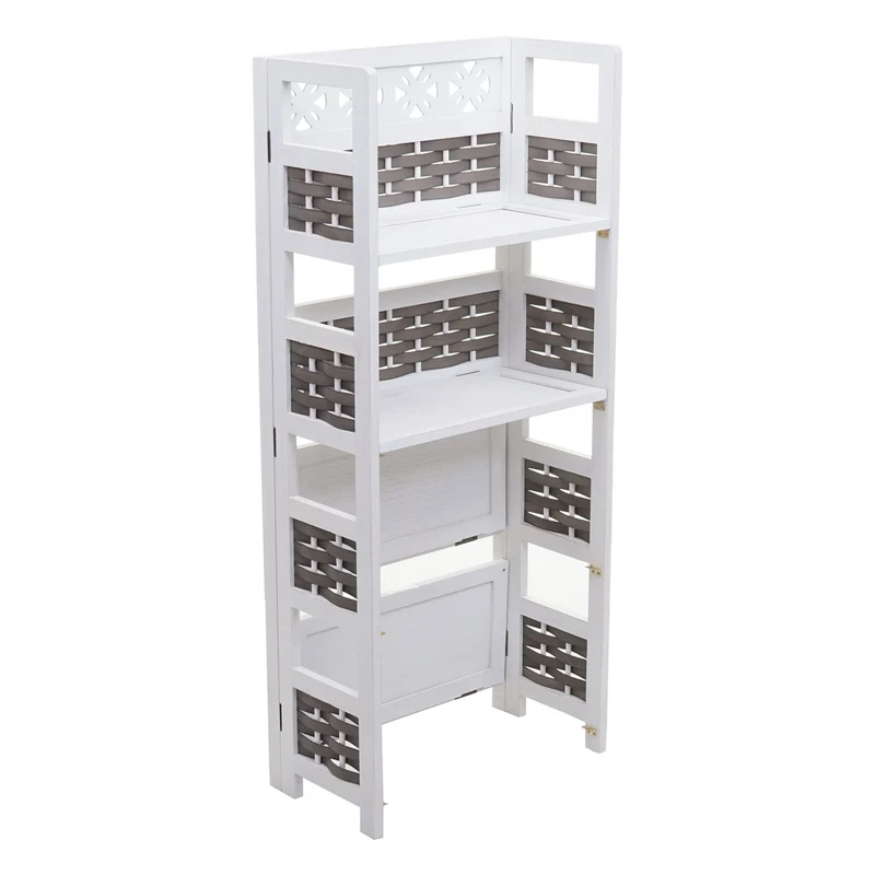 Étagère sur pied étagère de salon pliable 4 niveaux 110cm en bois et polyrotin blanc et gris 04_0006785