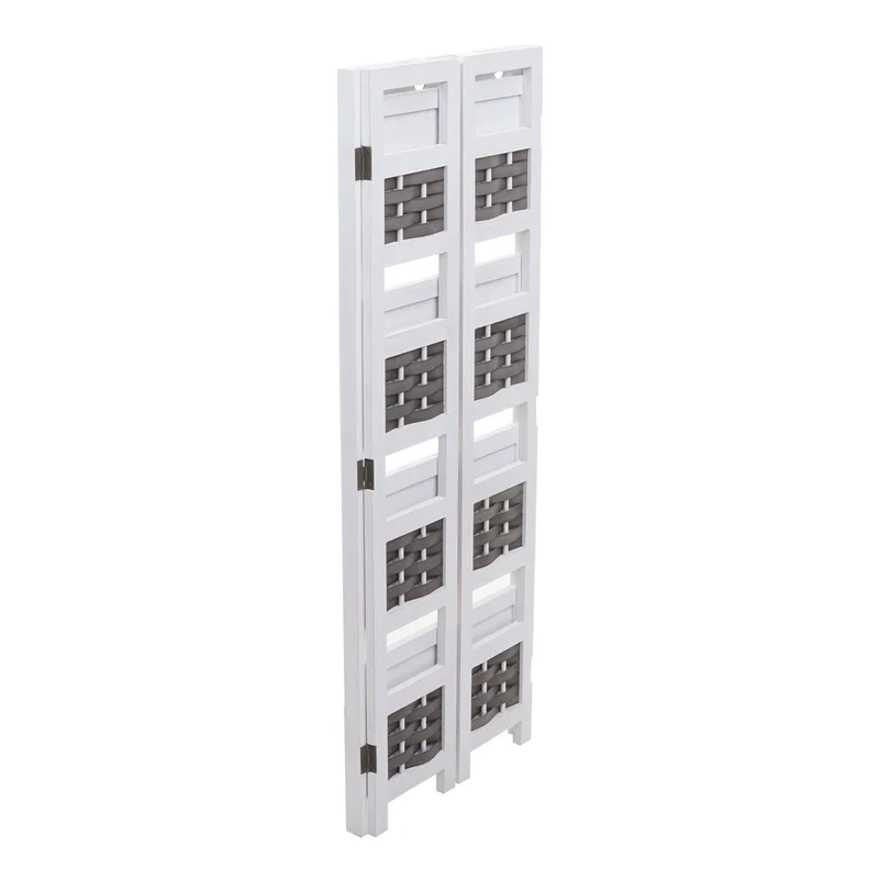 Étagère sur pied étagère de salon pliable 4 niveaux 110cm en bois et polyrotin blanc et gris 04_0006785
