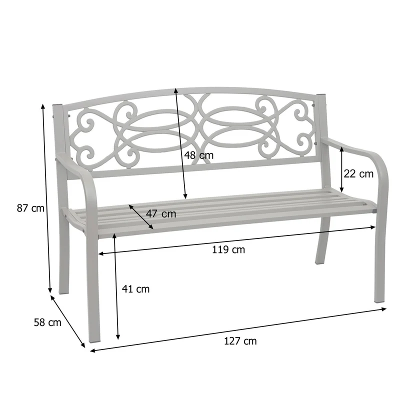 Banc de jardin intérieur où extérieur 2 places en acier peint par poudrage gris 04_0005830