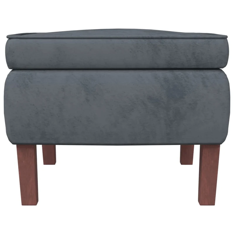 Tabouret assise repose-pieds avec pieds en bois et velours gris foncé DEC026305