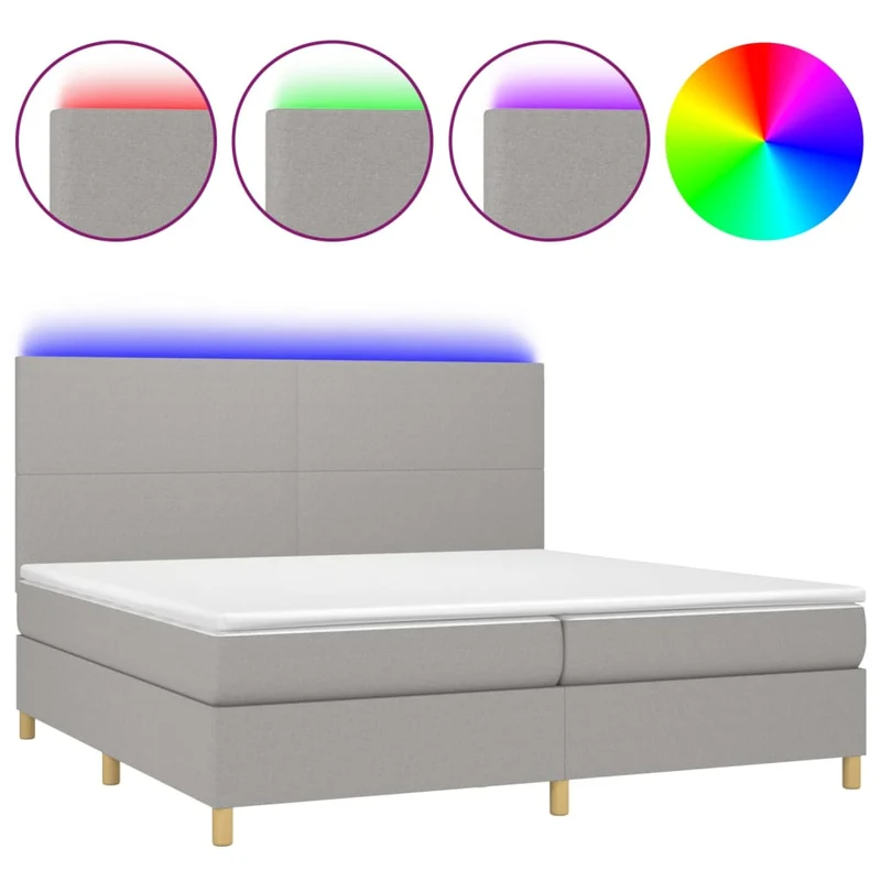 Cadre de lit LED avec sommier tête de lit matelas surmatelas 200x200 cm tissu gris clair TDL0207791