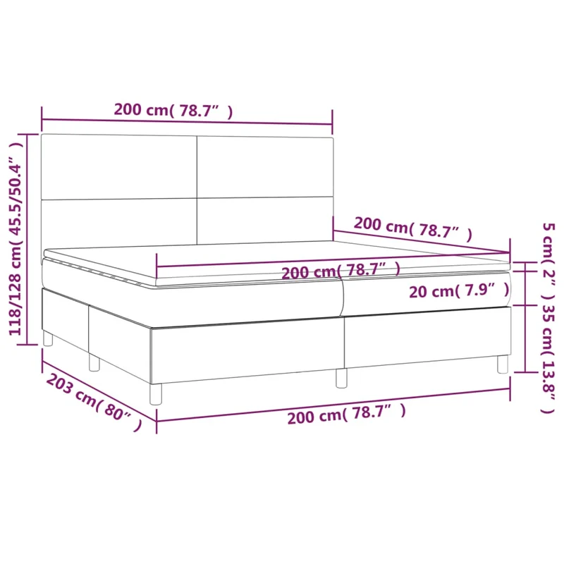Cadre de lit LED avec sommier tête de lit matelas surmatelas 200x200 cm tissu gris clair TDL0207791