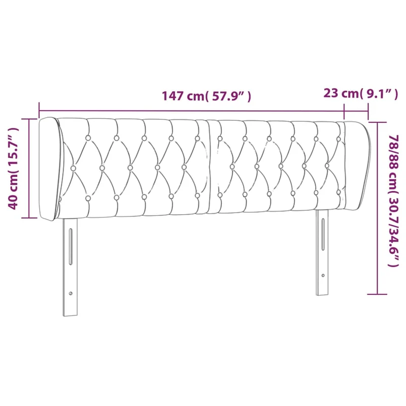 Tête de lit accessoire couchage chambre à coucher meuble capitonné avec rebord latéral 147 x 23 x 78/88 cm tissu velours gris foncé TDL0204991
