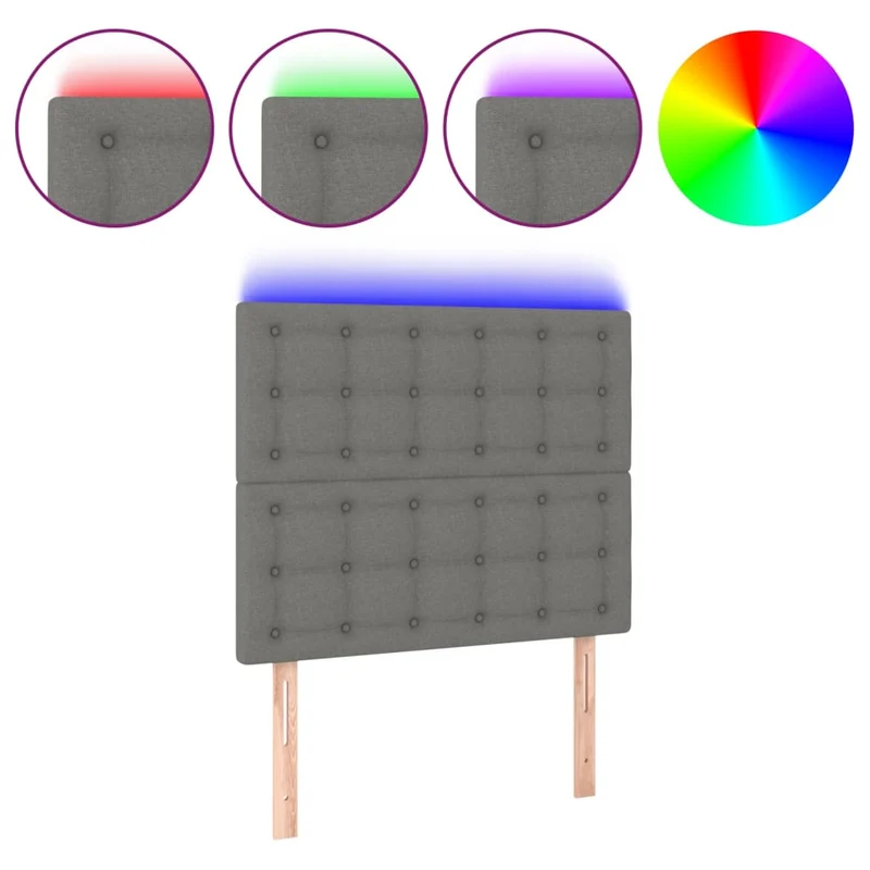 Tête de lit accessoire couchage chambre à coucher meuble à LED 80 x 5 x 118/128 cm tissu gris foncé TDL0201046