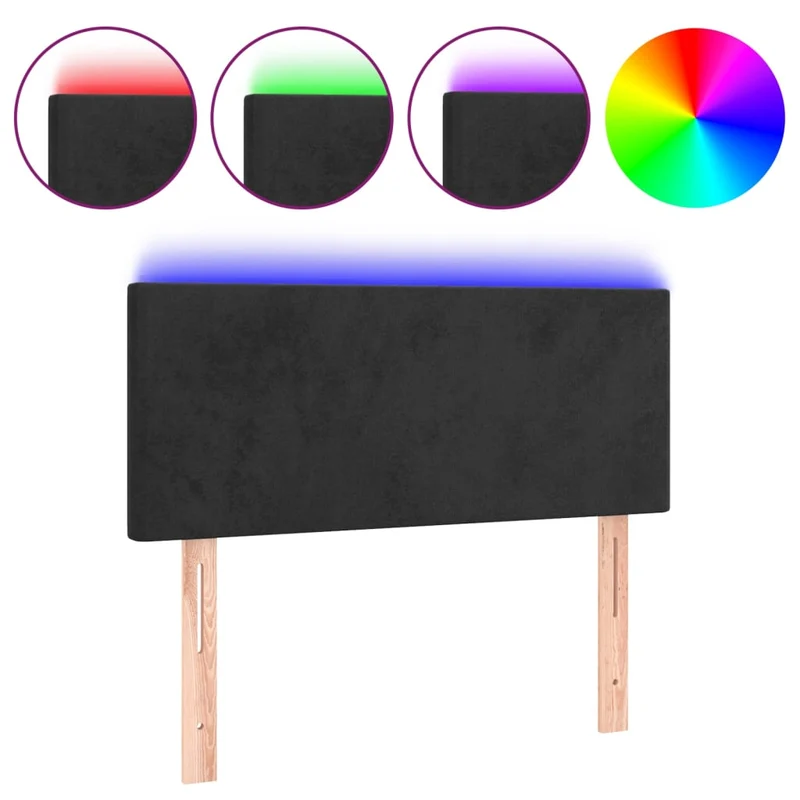 Tête de lit accessoire couchage chambre à coucher meuble à LED 90 x 5 x 78/88 cm tissu velours noir TDL0200526