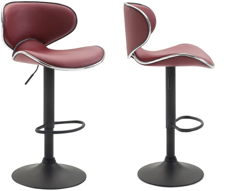 Lot de 2 tabourets de bar design contemporain pieds en métal noir assise en synthétique bordeaux 10_0000338