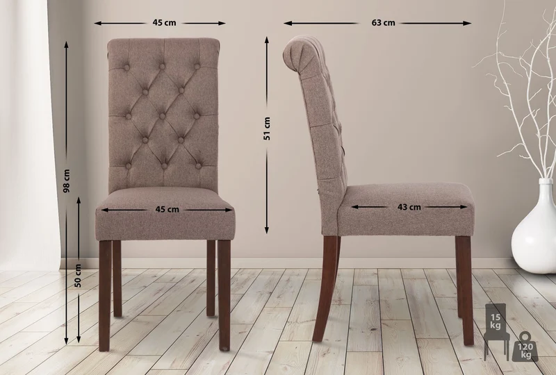 Chaise de salle à manger x1 dossier capitonné en tissu taupe pieds en bois marron 10_0002052