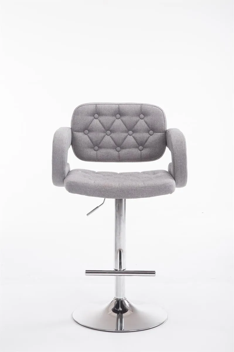 Tabouret de bar x1 design moderne avec repose-pieds accoudoirs en tissu capitonné gris et métal 10_0000037