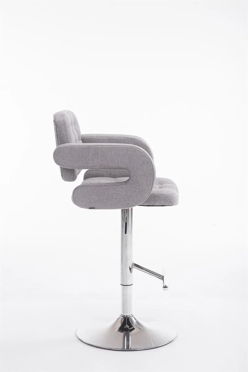 Tabouret de bar x1 design moderne avec repose-pieds accoudoirs en tissu capitonné gris et métal 10_0000037