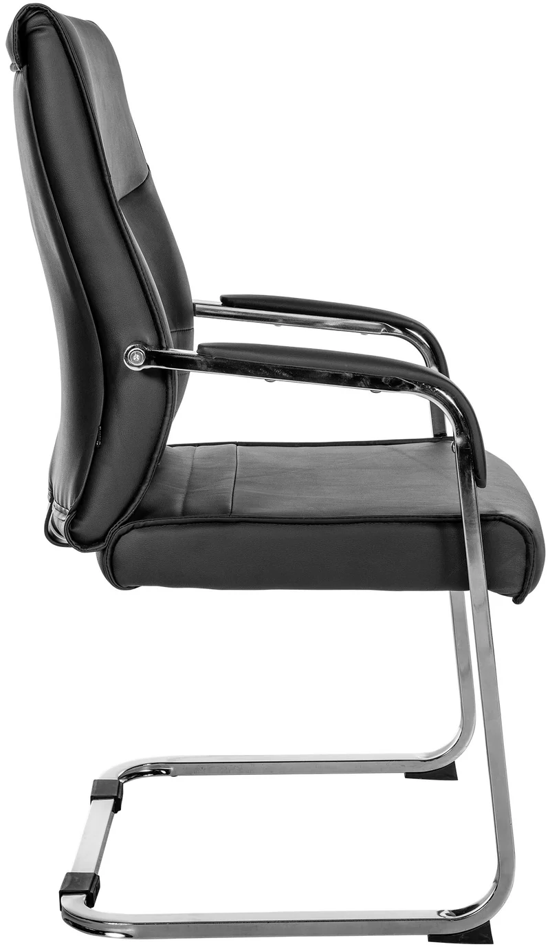 Lot de 2 fauteuils de bureau chaises visiteur sans roulettes piétement luge en métal chromé et assise en PVC noir 10_0003093