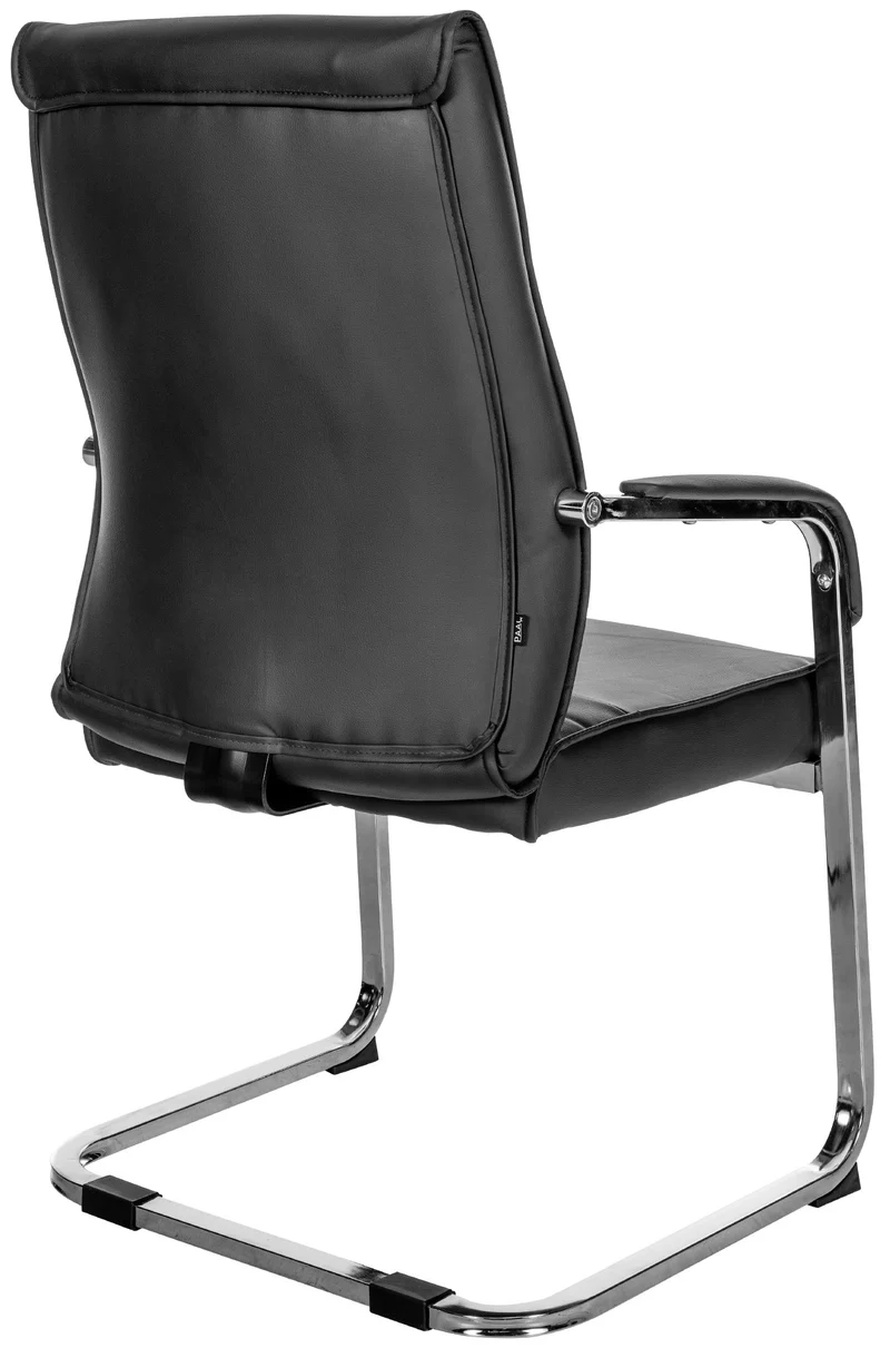 Lot de 2 fauteuils de bureau chaises visiteur sans roulettes piétement luge en métal chromé et assise en PVC noir 10_0003093