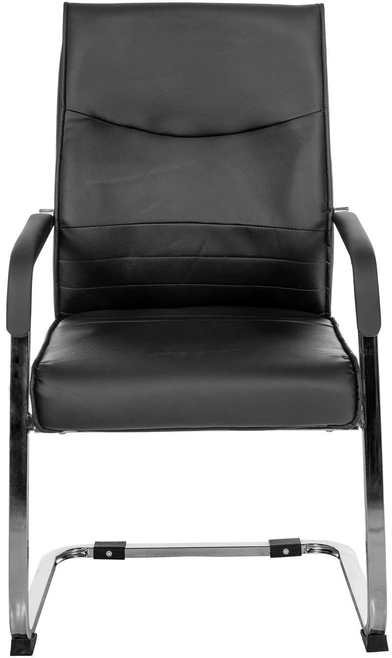 Lot de 2 fauteuils de bureau chaises visiteur sans roulettes piétement luge en métal chromé et assise en PVC noir 10_0003093