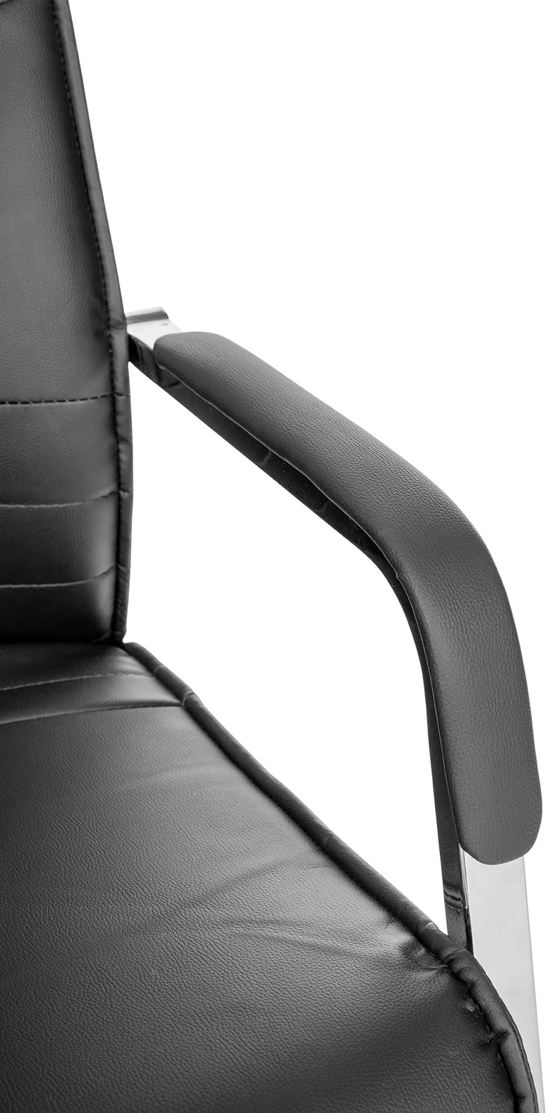 Lot de 2 fauteuils de bureau chaises visiteur sans roulettes piétement luge en métal chromé et assise en PVC noir 10_0003093