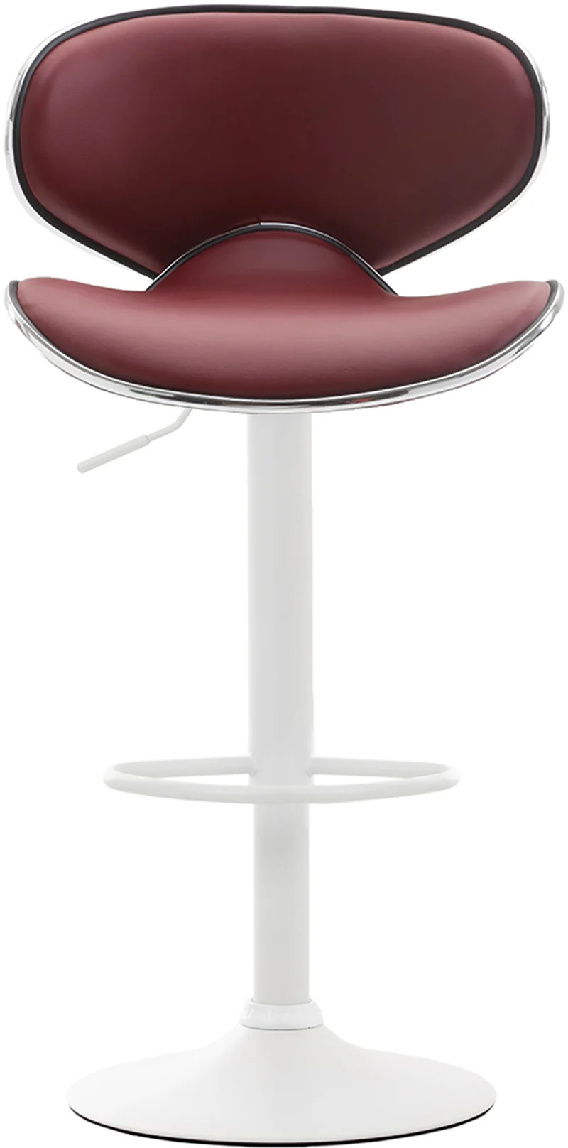 Tabouret de bar x1 sièges modernes aux lignes ondulées en PVC bordeaux pied trompette métal blanc 10_0005672