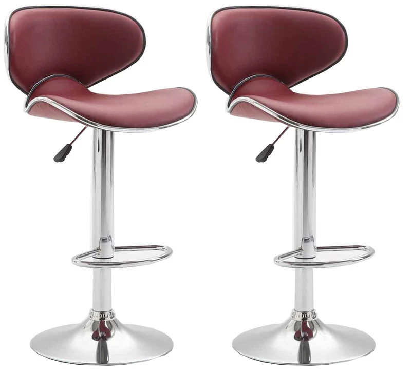 Tabouret de bar chaise de bar x2 hauteur réglable avec repose pieds en synthétique bordeaux et métal TDB10132