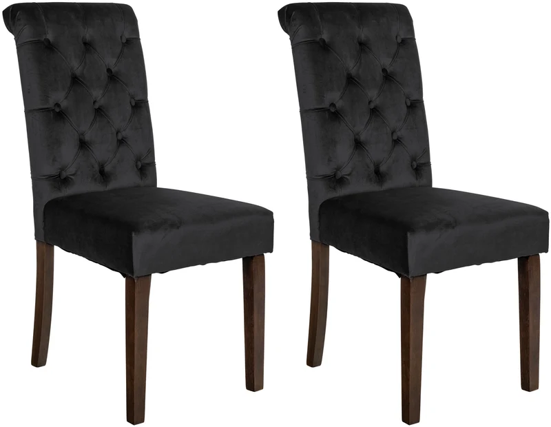 Lot de 2 chaises de salle à manger élégance capitonnée et confort en velours noir cadre en bois marron foncé 10_0007593