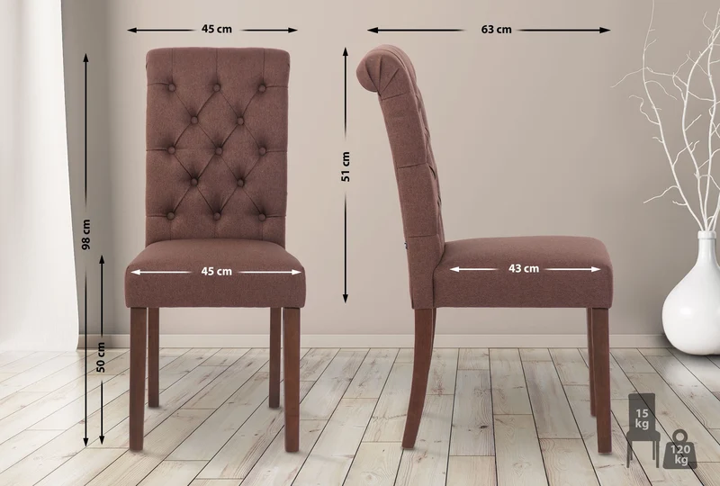 Lot de 2 chaises de salle à manger élégance capitonnée et confort en tissu marron cadre en bois marron foncé 10_0007542