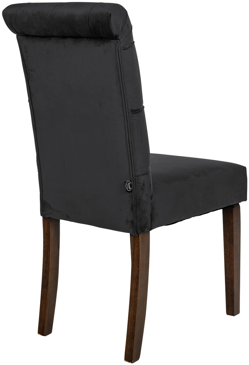 Chaise de salle à manger x1 élégance capitonnée et confort en velours noir cadre en bois marron foncé 10_0007351