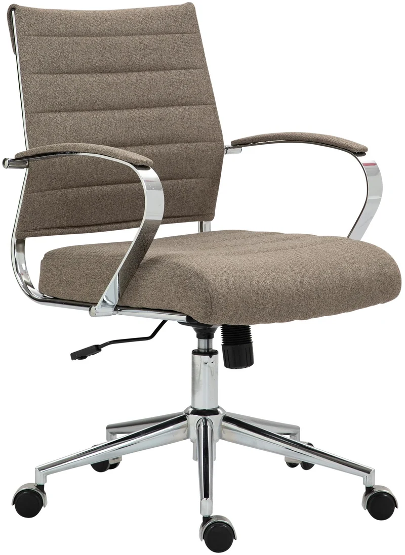 Chaise de bureau ergonomique avec accoudoirs fonction bascule tissu taupe piètement chromé 10_0007087