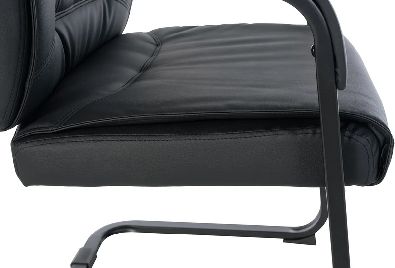 Fauteuil de bureau sans roulettes chaise visiteur sans roulettes jusqu'à 260kg en PVC noir métal noir 10_0006948