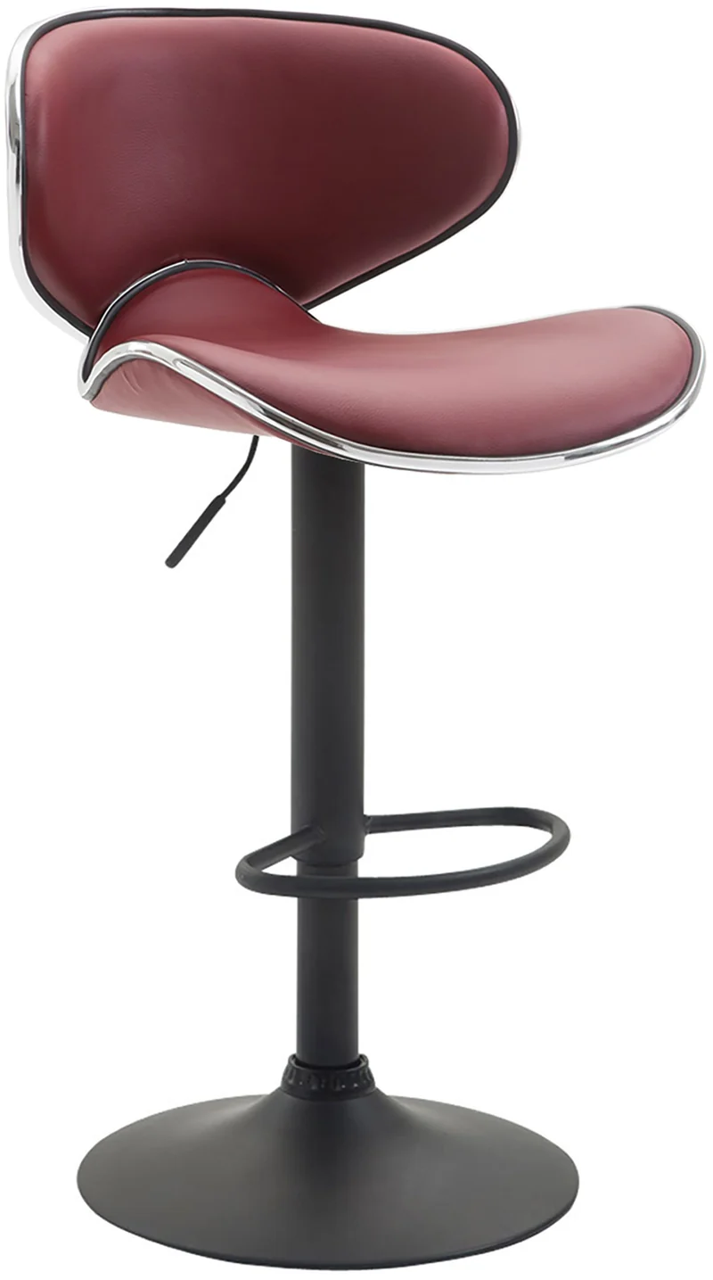 Tabouret de bar x1 sièges modernes aux lignes ondulées en PVC bordeaux pied trompette métal noir 10_0005678