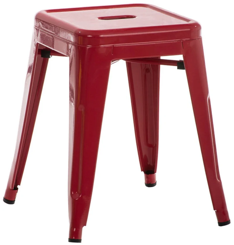 Tabouret bas design industriel hauteur fixe 46 cm en métal rouge 10_0005493