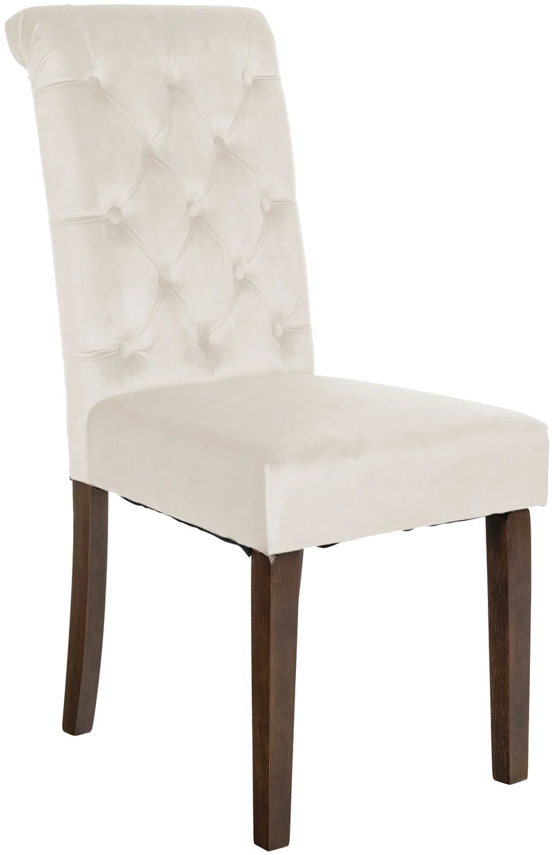 Chaise de salle à manger x1 élégance capitonnée et confort en velours crème cadre en bois marron foncé 10_0007383