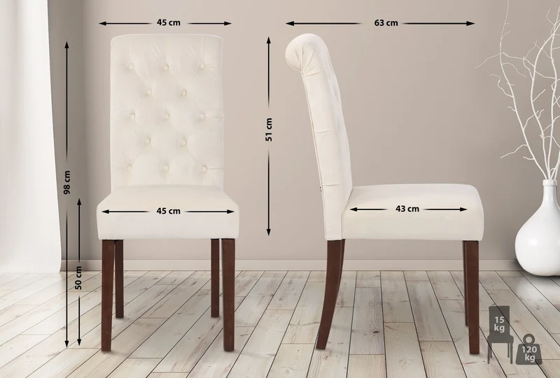 Chaise de salle à manger x1 élégance capitonnée et confort en velours crème cadre en bois marron foncé 10_0007383