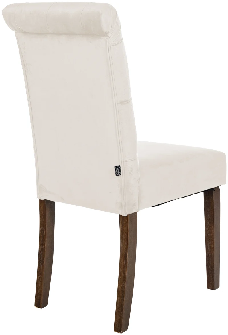 Chaise de salle à manger x1 élégance capitonnée et confort en velours crème cadre en bois marron foncé 10_0007383