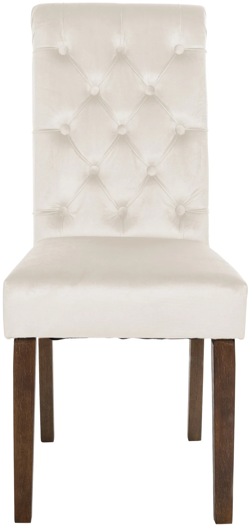Chaise de salle à manger x1 élégance capitonnée et confort en velours crème cadre en bois marron foncé 10_0007383