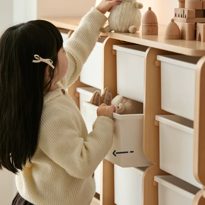 Modern Minimalist Solid Beech Wood PP Felt Kids Storage Cabinet With 10 Drawers - Montessori Toy Organizer & Large Capacity Nursery Storage Shelf