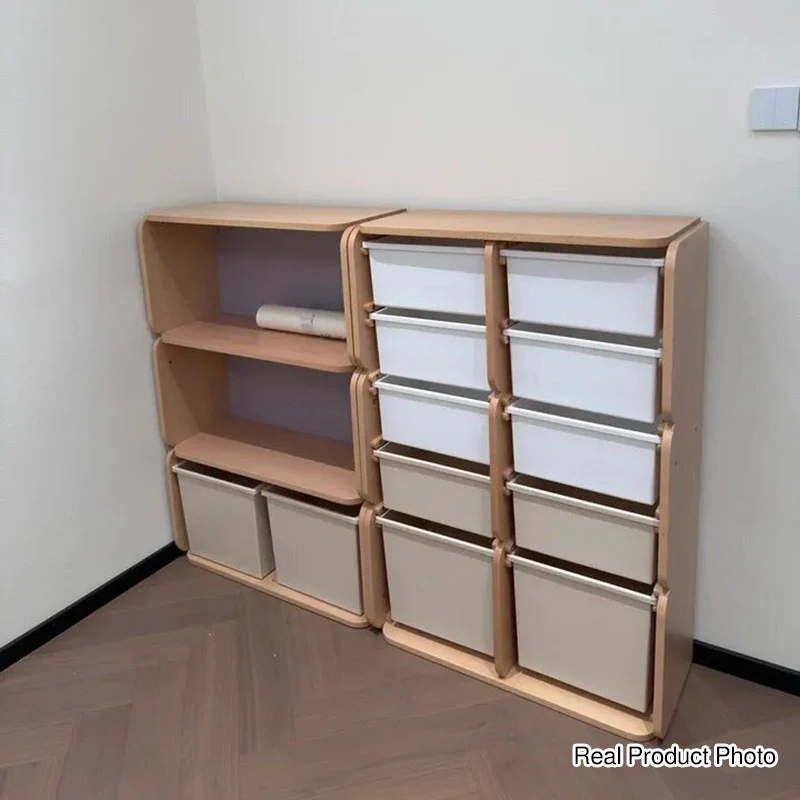 Modern Minimalist Solid Beech Wood PP Felt Kids Storage Cabinet With 10 Drawers - Montessori Toy Organizer & Large Capacity Nursery Storage Shelf