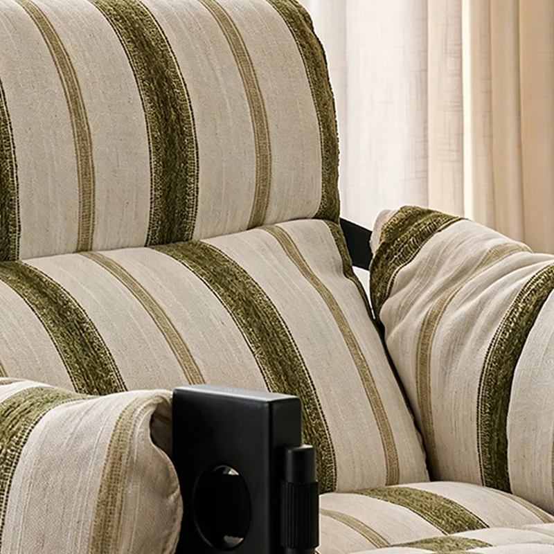 Vintage Ash Wood Striped Lounge Chair - Plush Linen Chenille Linen Accent Armchair For Living Room