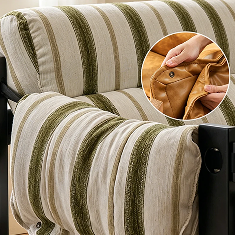 Vintage Ash Wood Striped Lounge Chair - Plush Linen Chenille Linen Accent Armchair For Living Room