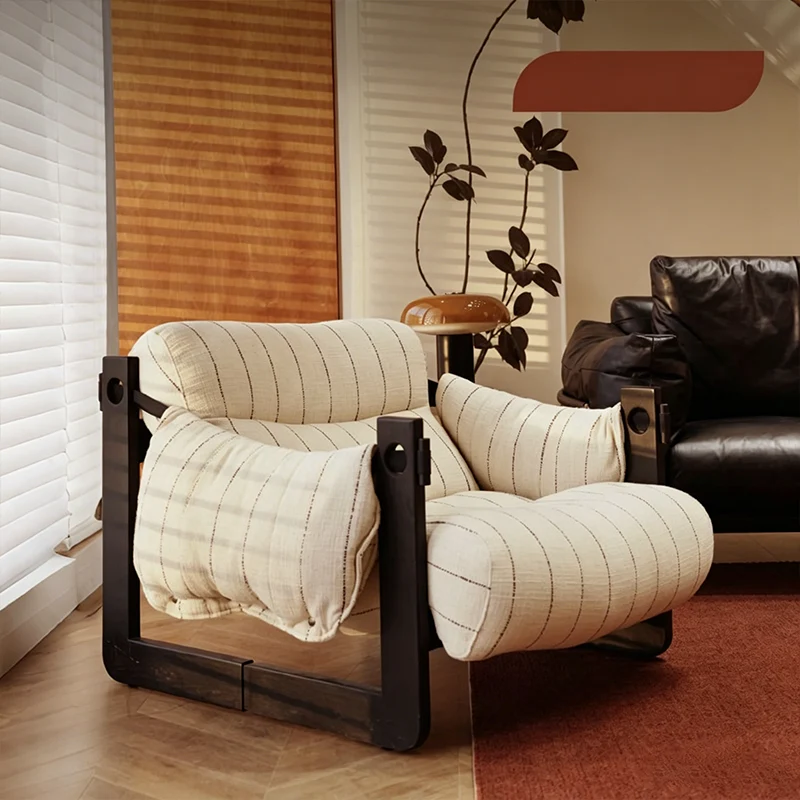 Vintage Ash Wood Jacquard Lounge Chair - Plush Down & Fiber-Filled Accent Armchair For Living Room