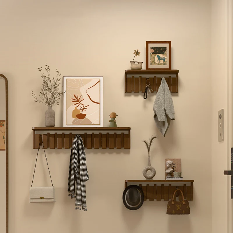 Contemporary Nordic Rectangular Piano-Key Rubberwood Pine Wood Wall-Mounted Coat Rack Hall Tree 1-Tier For Bedroom & Entryways