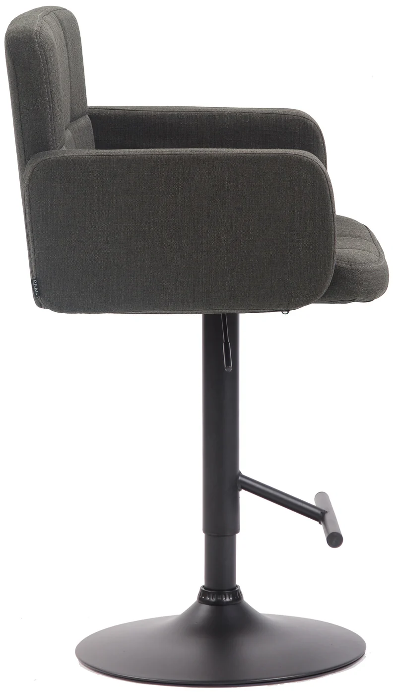 Tabouret de bar avec accoudoirs et dossier confortable en tissu gris foncé pieds noir mat TDB10474