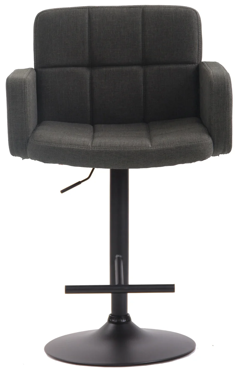 Tabouret de bar avec accoudoirs et dossier confortable en tissu gris foncé pieds noir mat TDB10474