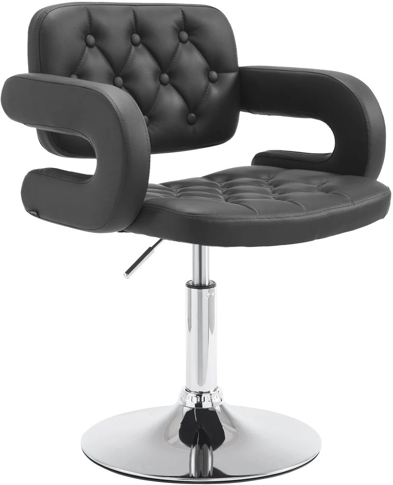 Chaise lounge fauteuil de bureau avec accoudoir capitonné hauteur réglable en PVC noir 10_0002798
