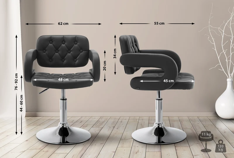 Chaise lounge fauteuil de bureau avec accoudoir capitonné hauteur réglable en PVC noir 10_0002798
