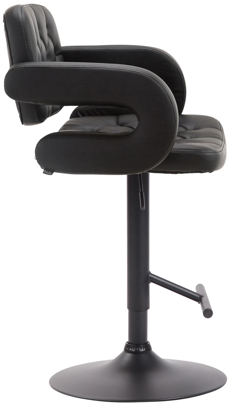 Tabouret de bar capitonné en synthétique noir accoudoirs repose-pieds métal design moderne TDB10510