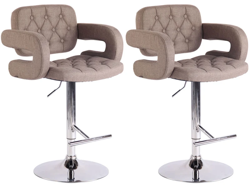 Lot de 2 tabourets de bar capitonné en tissu taupe accoudoirs repose-pieds design moderne TDB10492