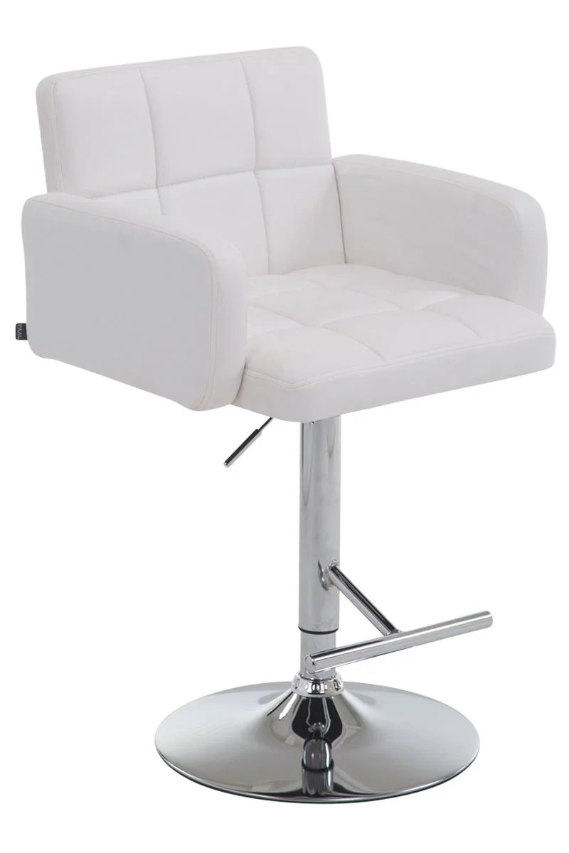 Tabouret de bar x1 avec accoudoirs et dossier confortable en synthétique blanc pieds métal chromé TDB10482