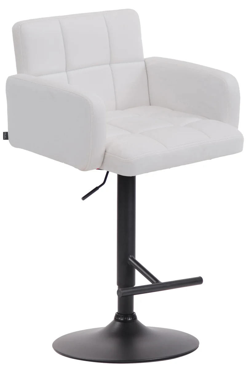 Tabouret de bar avec accoudoirs et dossier confortable en synthétique blanc pieds noir mat TDB10472
