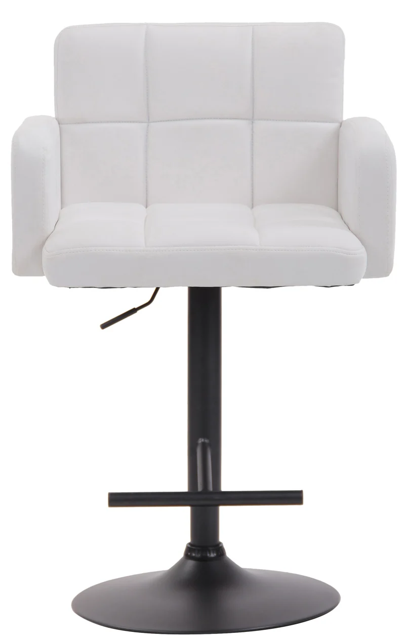 Tabouret de bar avec accoudoirs et dossier confortable en synthétique blanc pieds noir mat TDB10472