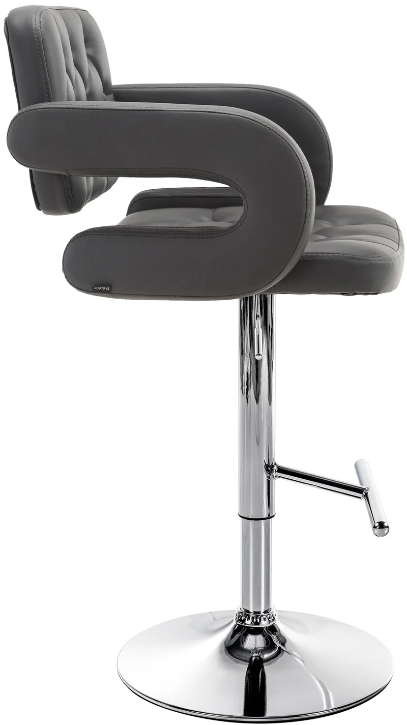 Tabouret de bar x1 avec repose-pied et accoudoirs capitonné en PVC gris support en métal chromé 10_0004791