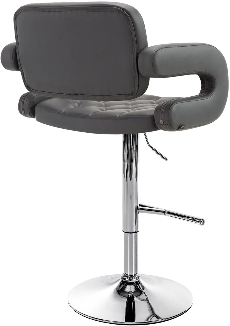 Tabouret de bar x1 avec repose-pied et accoudoirs capitonné en PVC gris support en métal chromé 10_0004791
