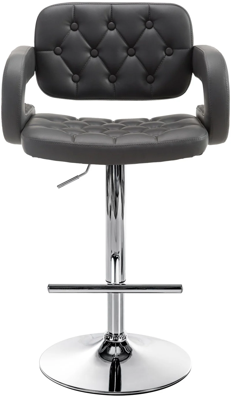 Tabouret de bar x1 avec repose-pied et accoudoirs capitonné en PVC gris support en métal chromé 10_0004791