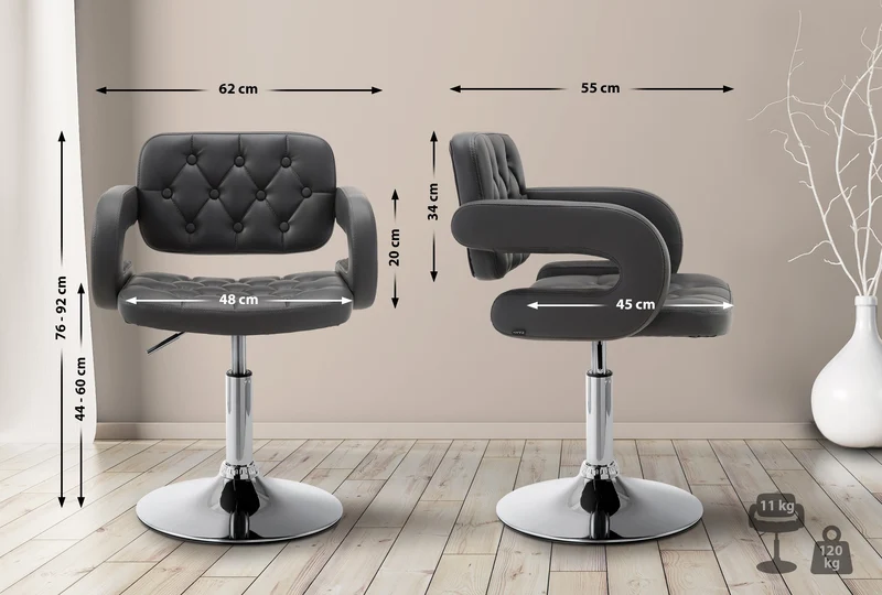 Chaise lounge fauteuil de bureau avec accoudoir capitonné hauteur réglable en PVC gris 10_0002797